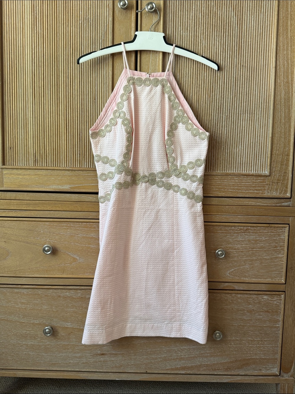 Lilly Pulitzer Pink Halter Mini Dress with Gold Trim